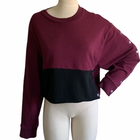 VICTORIA'S SECRET PINK SNAP SLEEVE BOYFRIEND CREW Sz L MAROON & BLACK #231D - Picture 5 of 10